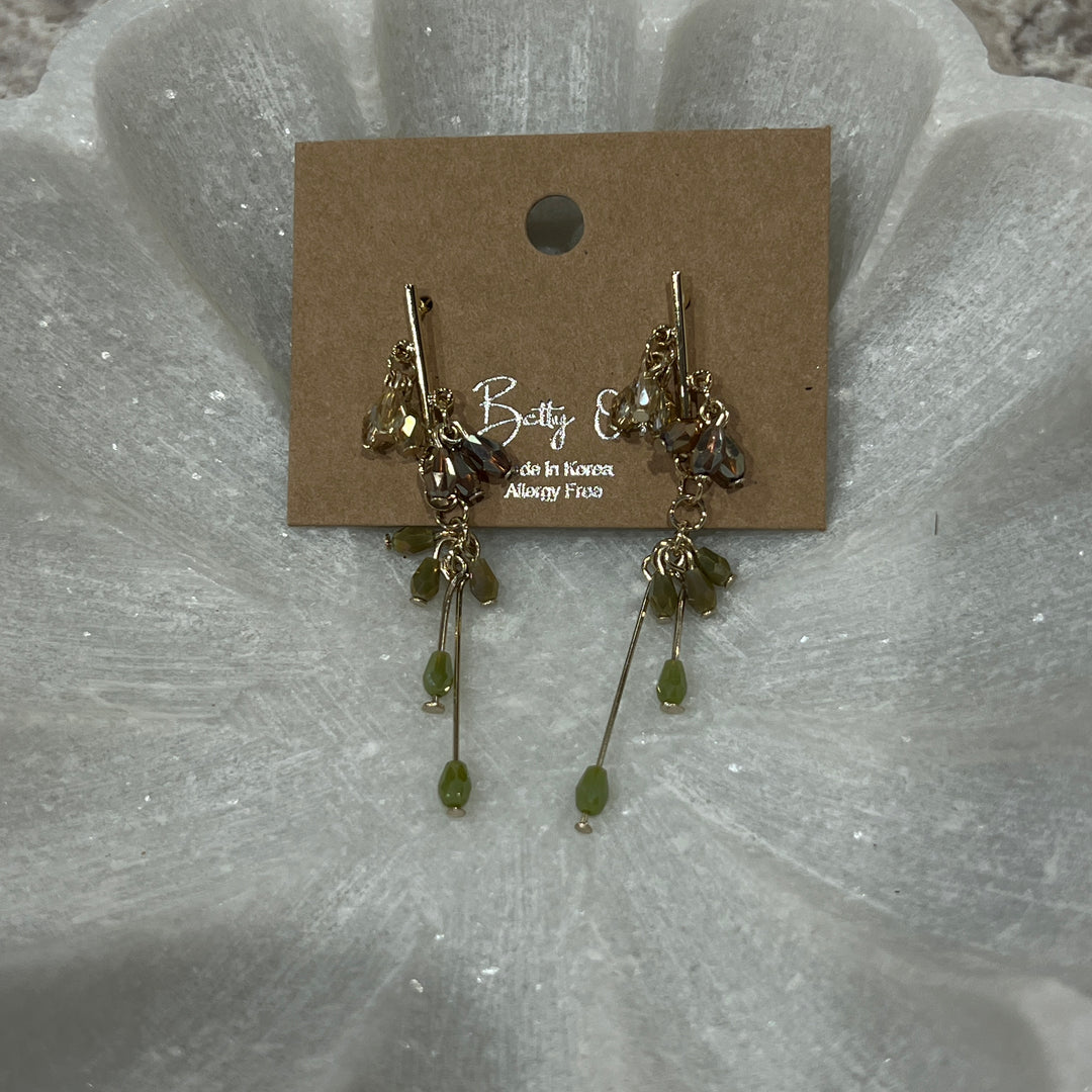 Green and Taupe Bar Dangle Handmade Earrings