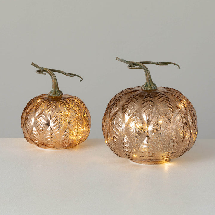 Leaf Pattern LED Light-Up Pumpkins