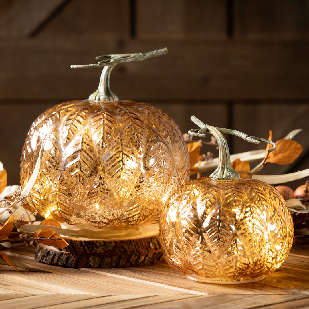Leaf Pattern LED Light-Up Pumpkins