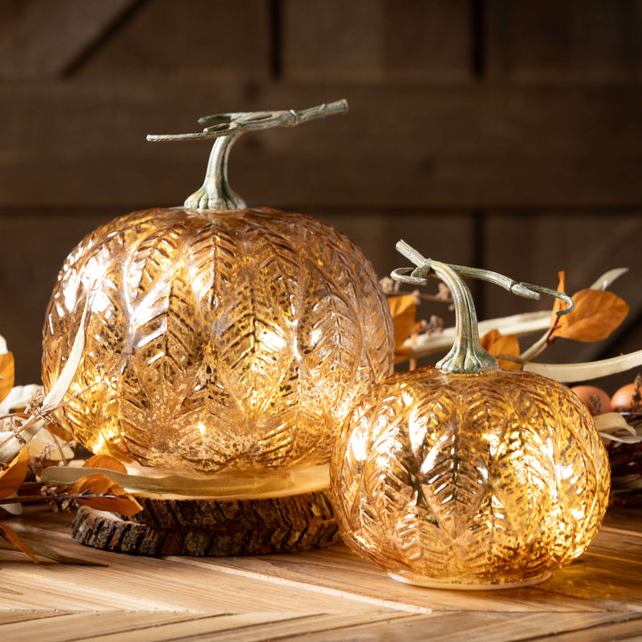 Leaf Pattern LED Light-Up Pumpkins