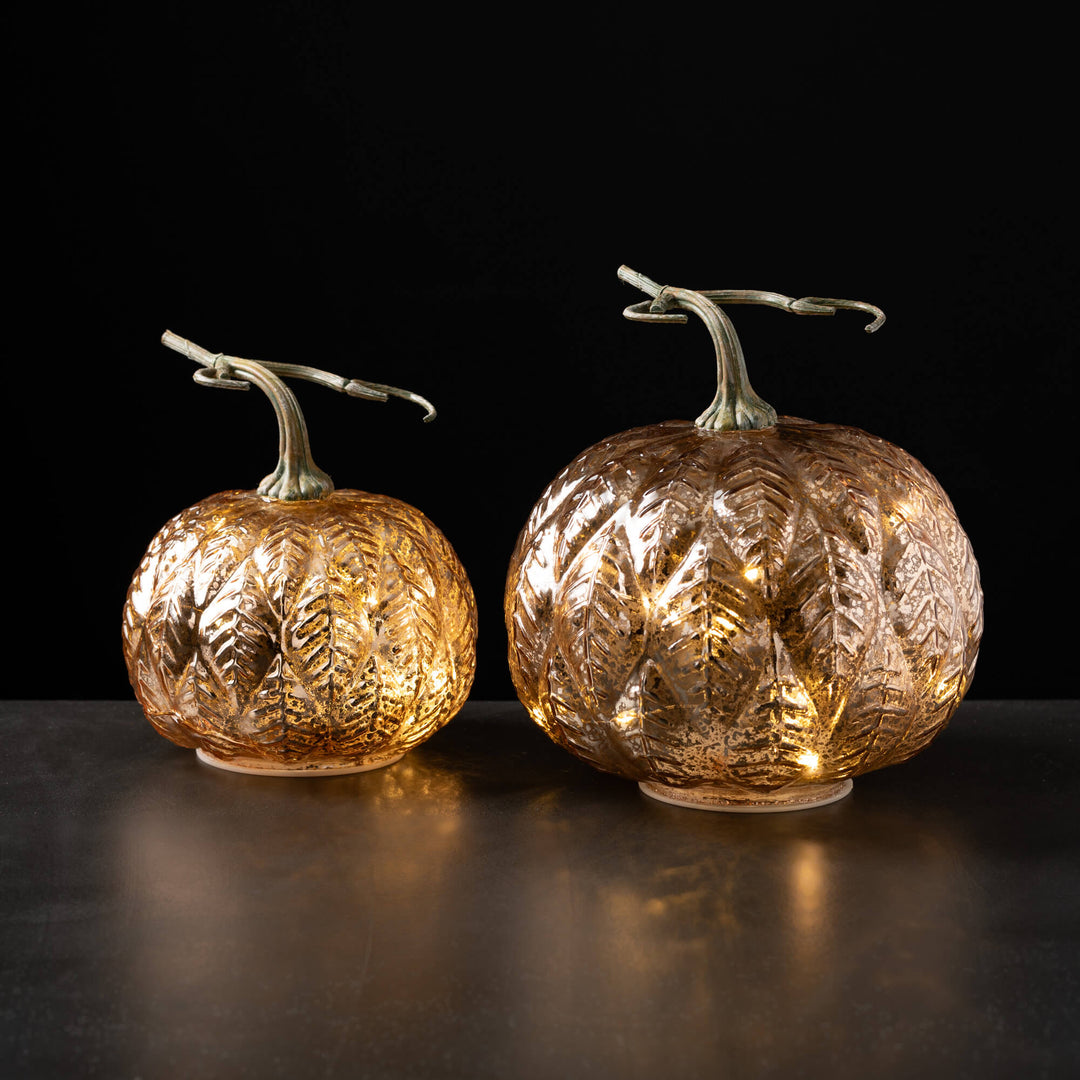 Leaf Pattern LED Light-Up Pumpkins