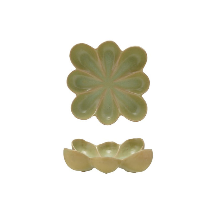 Green Stoneware Flower Shaped Dish