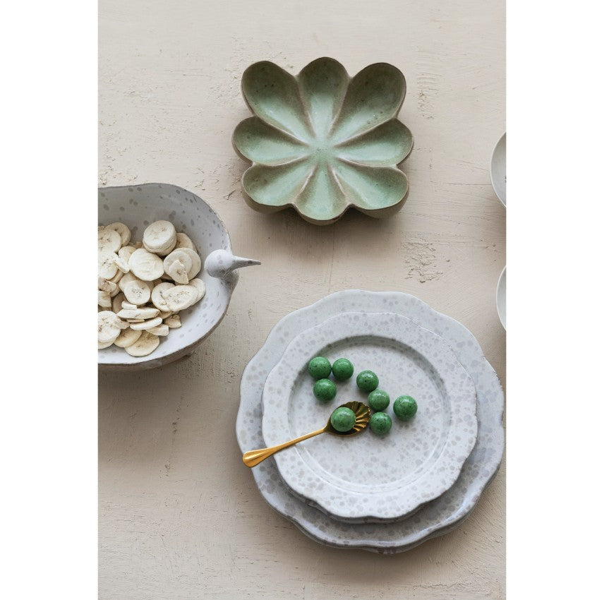 Green Stoneware Flower Shaped Dish