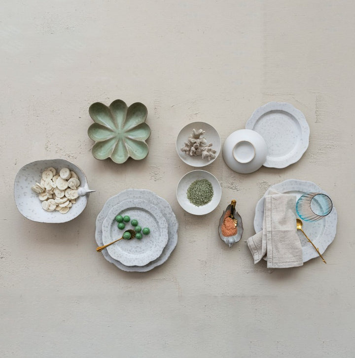 Green Stoneware Flower Shaped Dish
