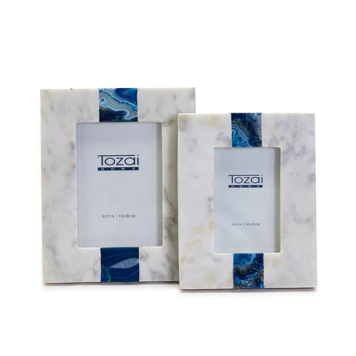 White Marble with Blue Agate Inlay Photo Frames