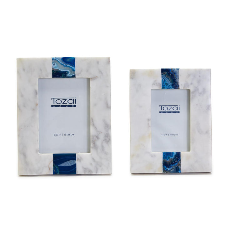White Marble with Blue Agate Inlay Photo Frames