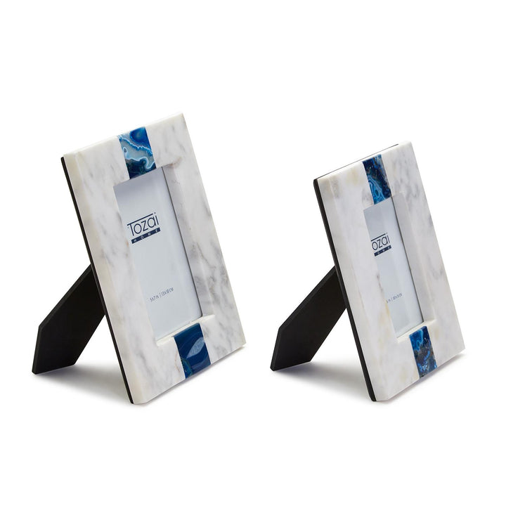 White Marble with Blue Agate Inlay Photo Frames