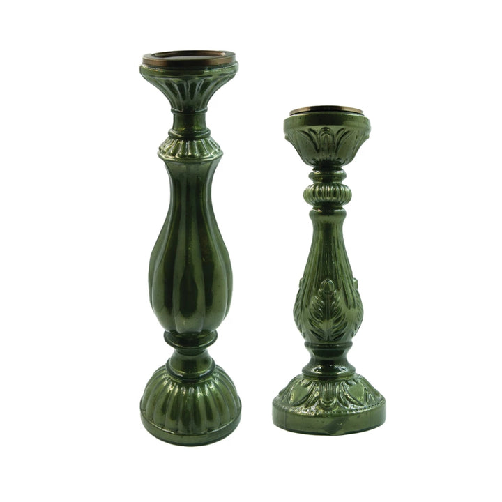 Green Embossed Mercury Glass Candle Holder