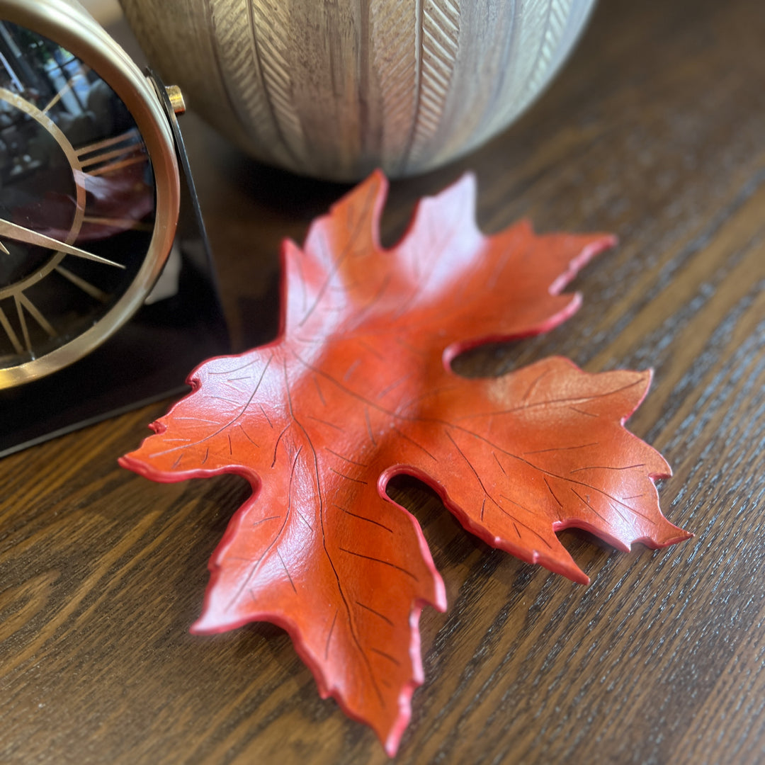 Moonlit Reflections Handmade Leather Leaf Design Trays