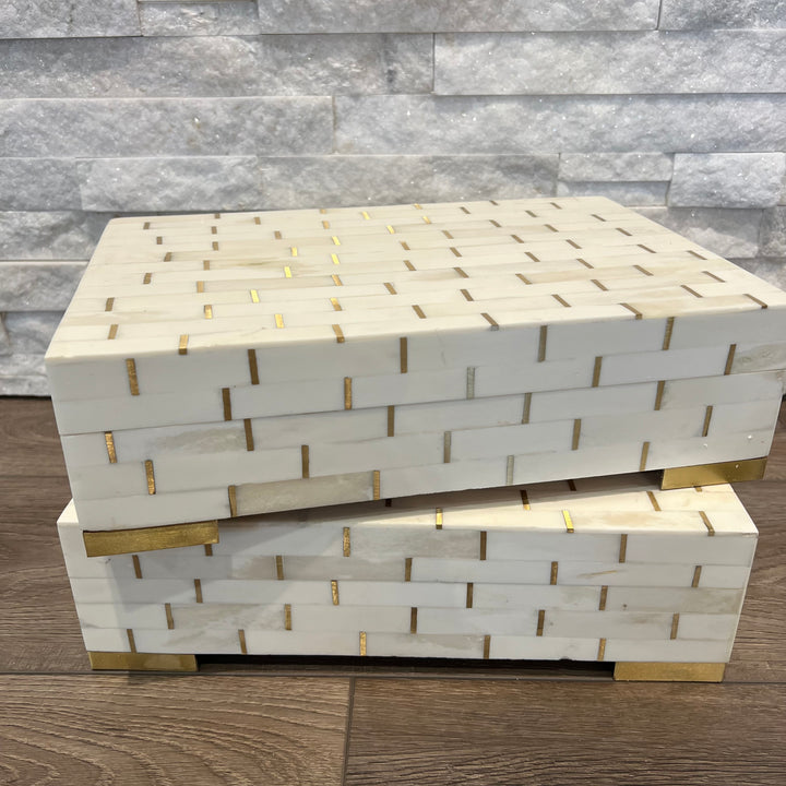 Ivory Bone Box with Brass Accents