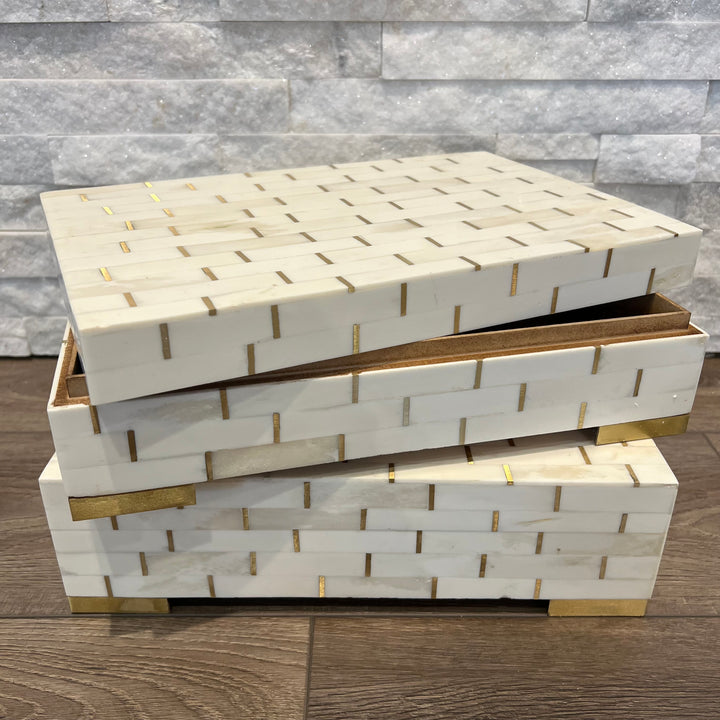Ivory Bone Box with Brass Accents