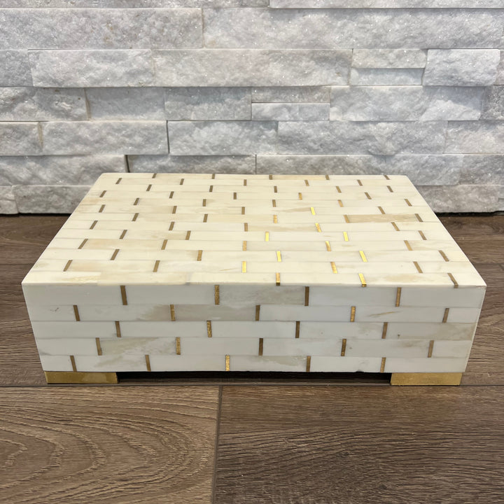 Ivory Bone Box with Brass Accents