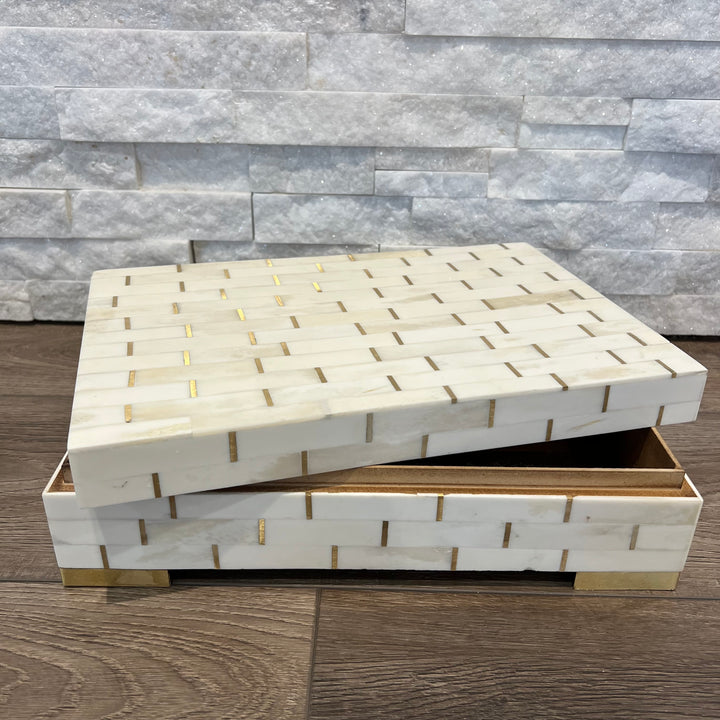 Ivory Bone Box with Brass Accents