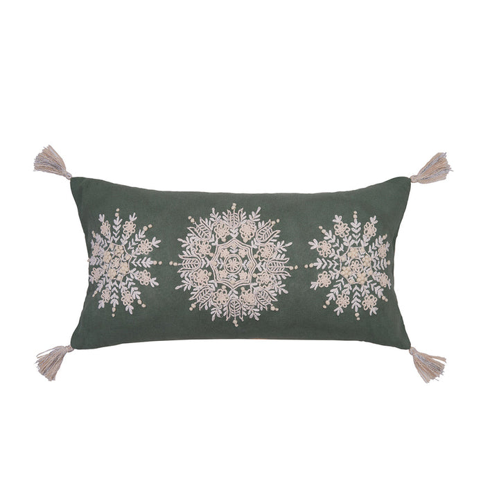 Embroidered Sage Snowflake Pillow