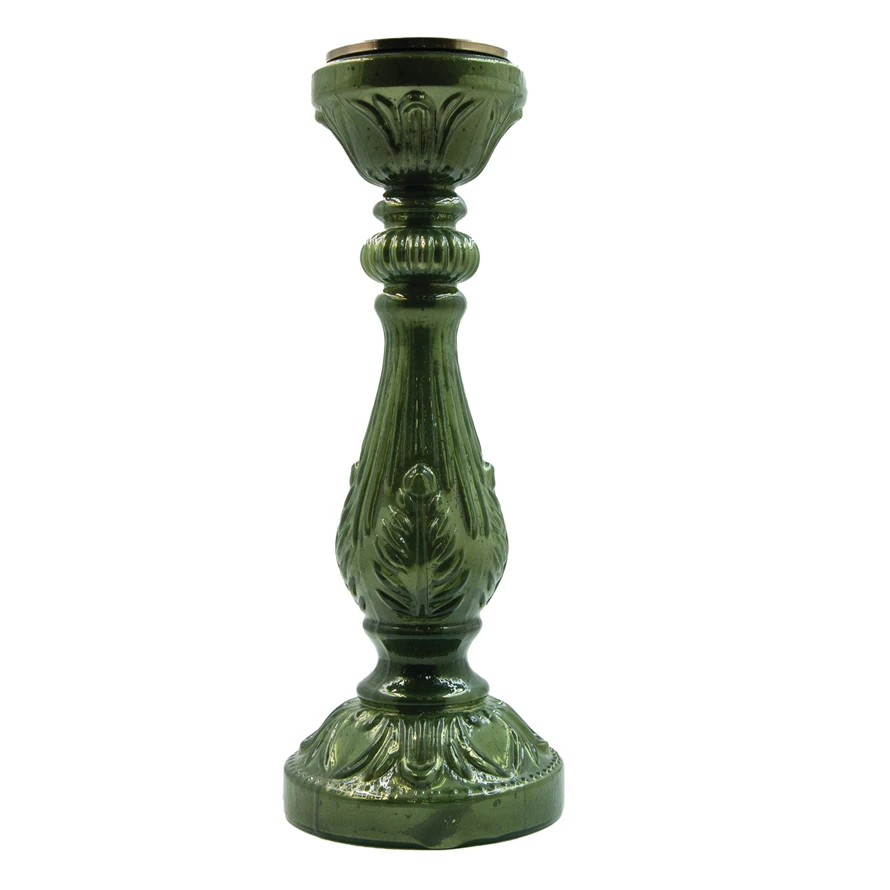 Green Embossed Mercury Glass Candle Holder