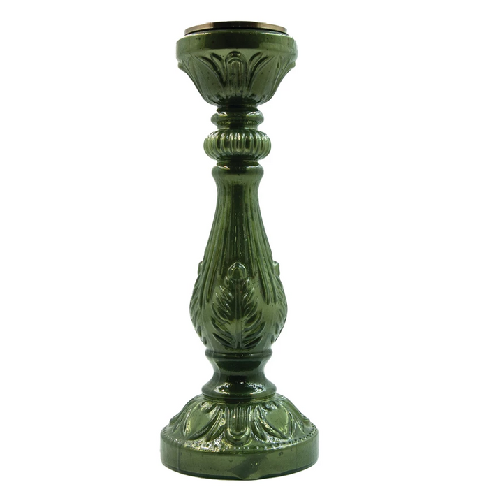 Green Embossed Mercury Glass Candle Holder