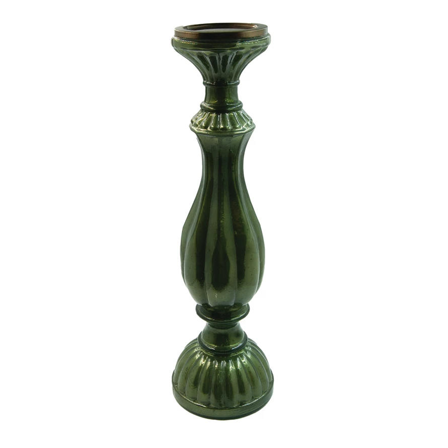 Green Embossed Mercury Glass Candle Holder