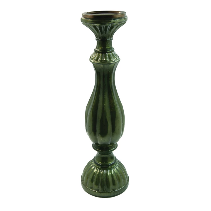 Green Embossed Mercury Glass Candle Holder