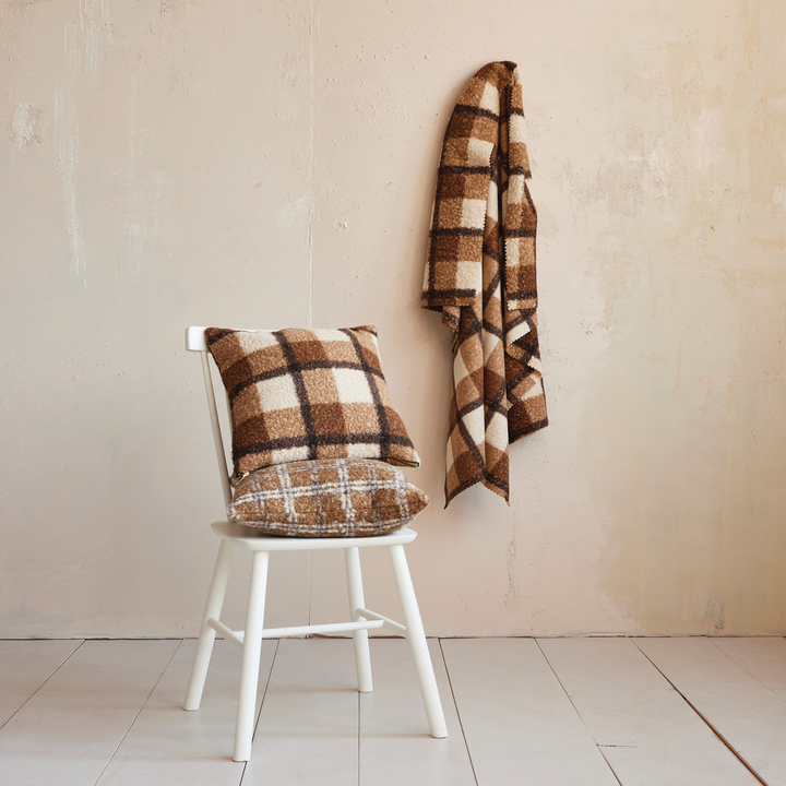 Brown Plaid Faux Sherpa Throw Blanket