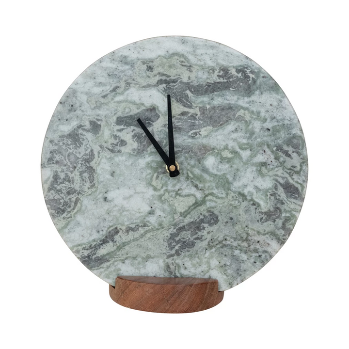 Marble Clock with Acacia Wood Base