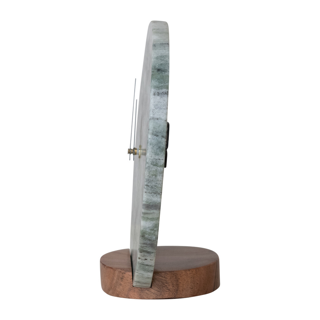 Marble Clock with Acacia Wood Base