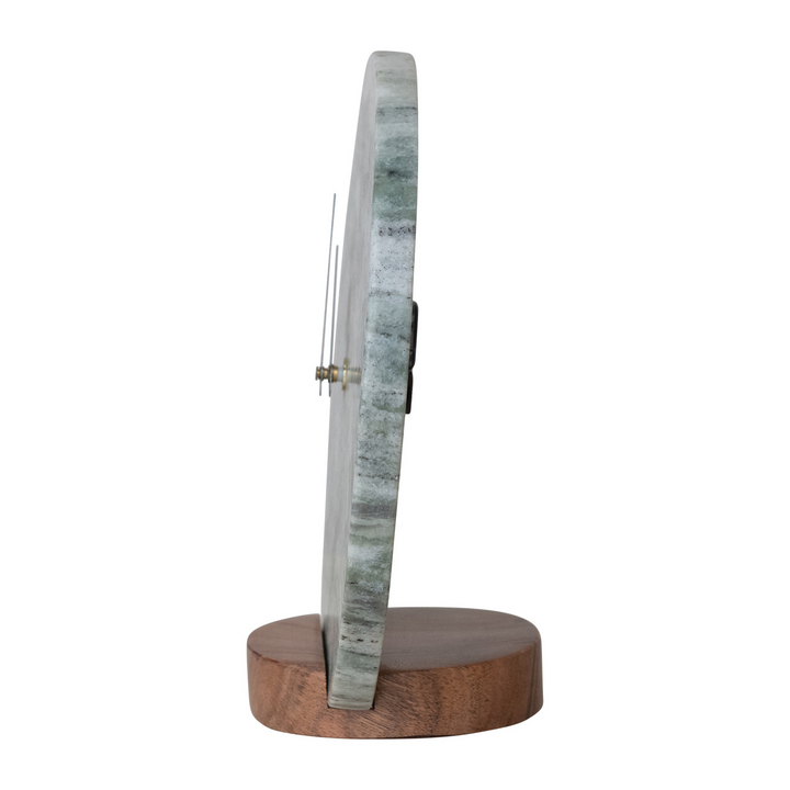Marble Clock with Acacia Wood Base