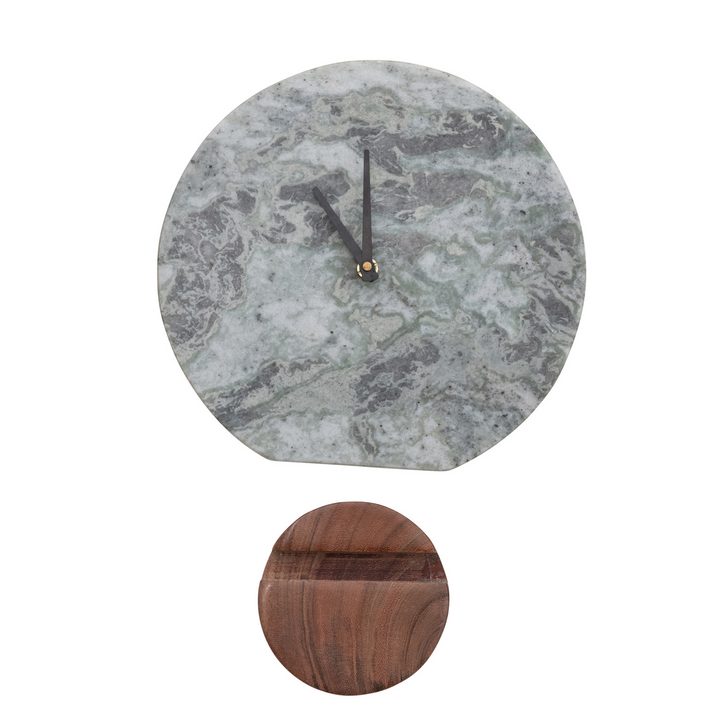 Marble Clock with Acacia Wood Base