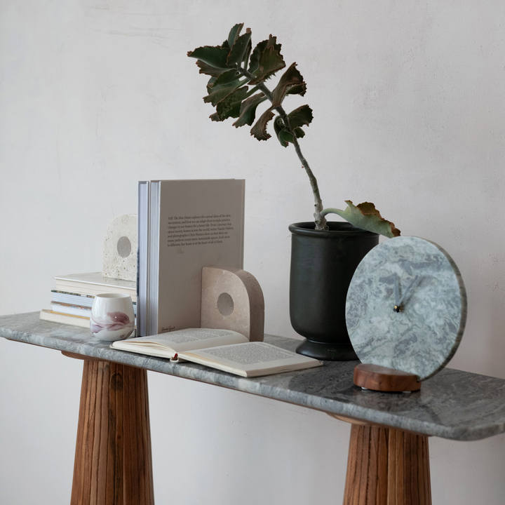 Marble Clock with Acacia Wood Base