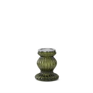 Ribbed Transparent Green Glass Pillar Candleholders