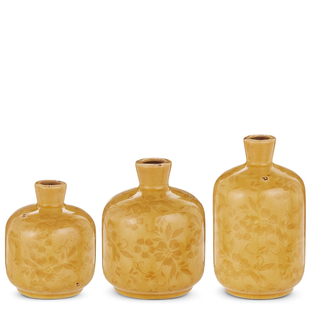 Floral Patterned Mustard Bud Vase