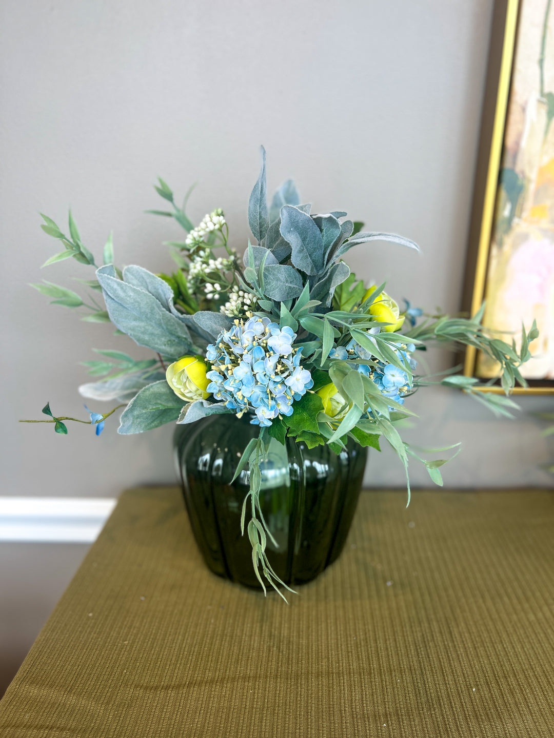 Blue Hydrangea & Lambs Ear Instant Arrangement