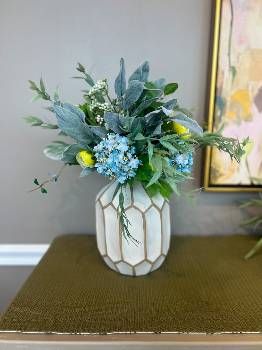 Blue Hydrangea & Lambs Ear Instant Arrangement