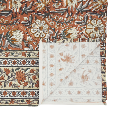 Floral Hand Block Print Runner in Rust