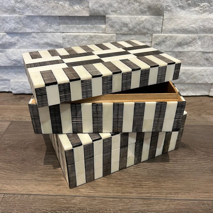 Geometric Striped Bone & Horn Decorative Box