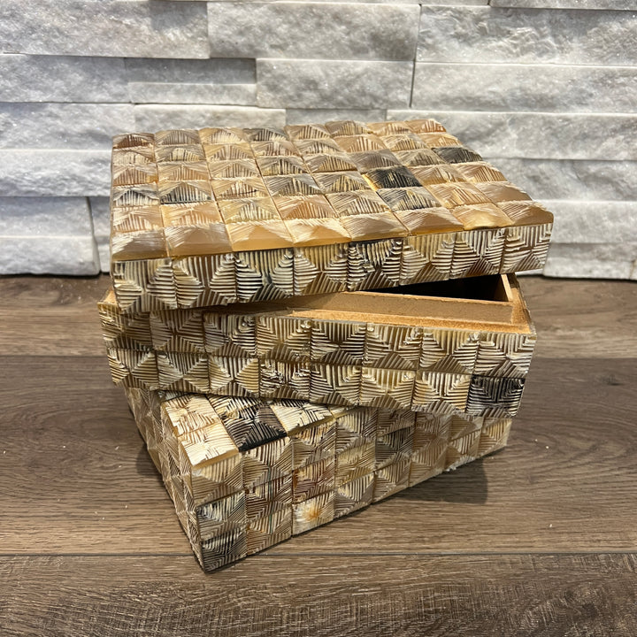 Geometric Pyramid Textured Horn Decorative Box
