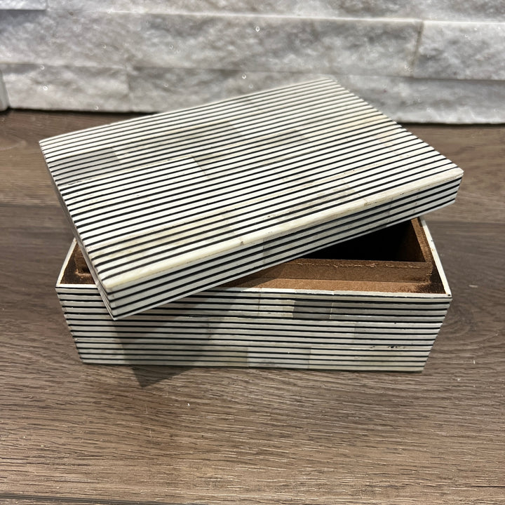 Ivory and Black Pinstripe Bone Decorative Box