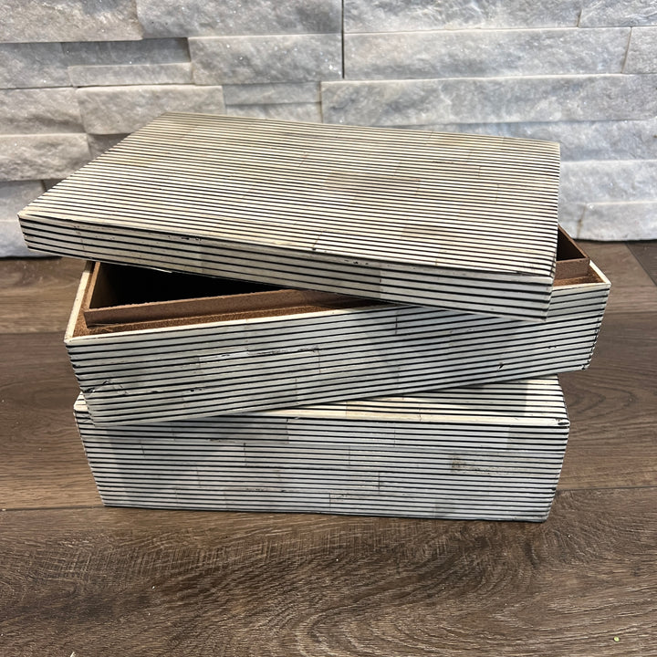 Ivory and Black Pinstripe Bone Decorative Box