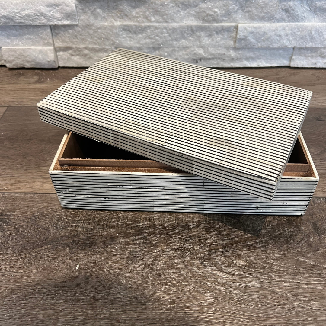 Ivory and Black Pinstripe Bone Decorative Box
