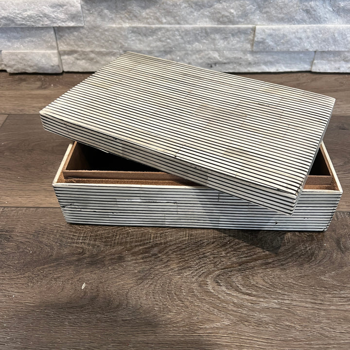 Ivory and Black Pinstripe Bone Decorative Box