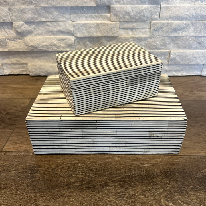 Ivory and Black Pinstripe Bone Decorative Box