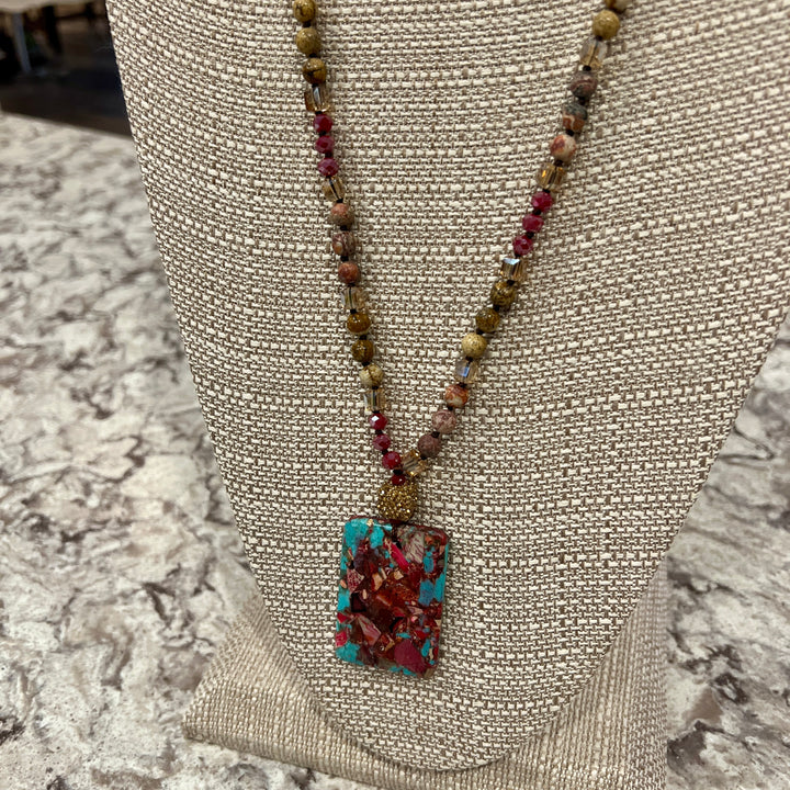 Rectangle Stone Pendant Beaded Necklaces