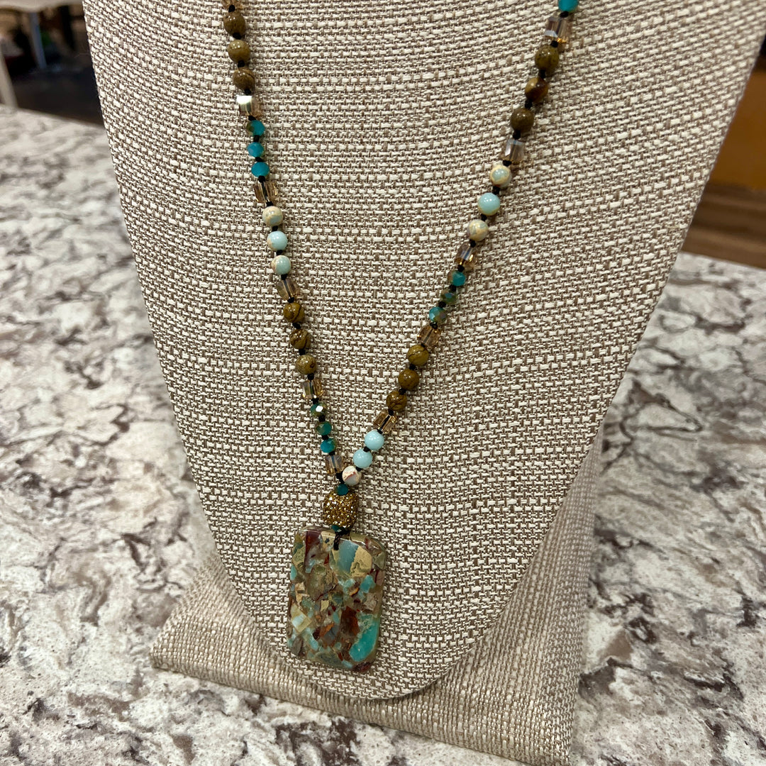 Rectangle Stone Pendant Beaded Necklaces