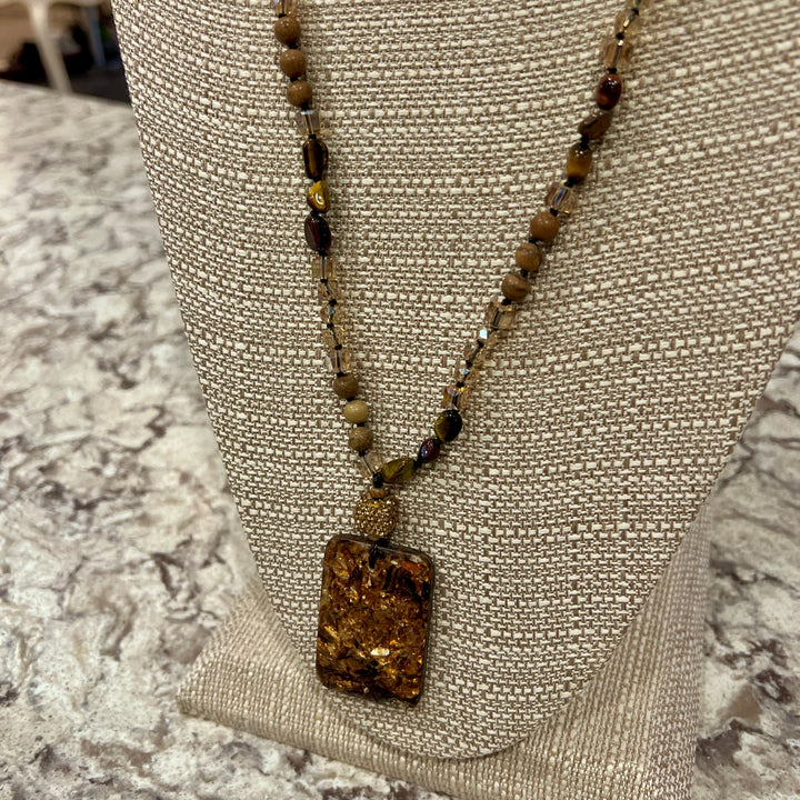 Rectangle Stone Pendant Beaded Necklaces