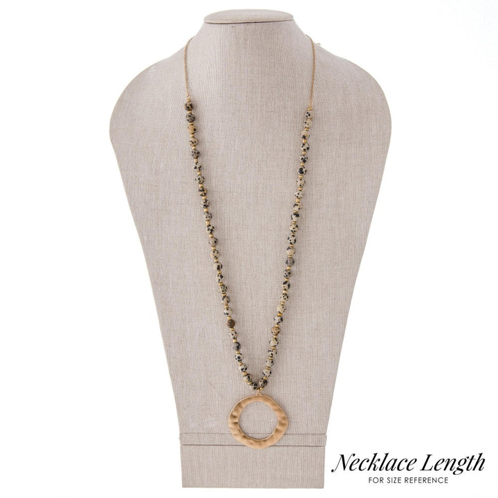 Long Semi-Precious Beaded Hammered Pendant Necklace