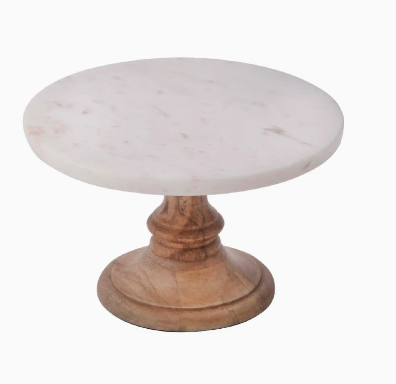 Small Marble and Wood Pedestal