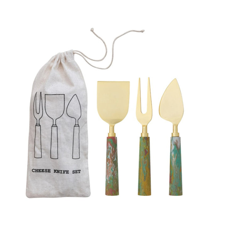Marbled Resin Cheese Knives Set
