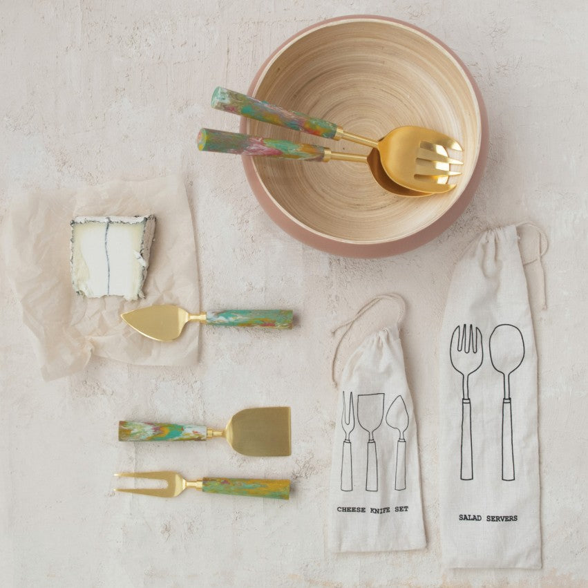 Marbled Resin Cheese Knives Set