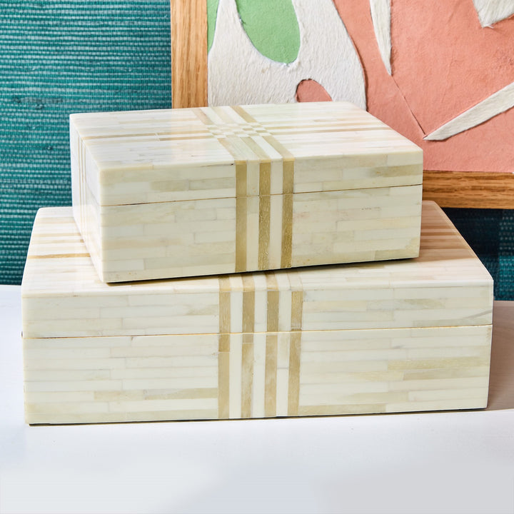 Monaco Cream and Tan Striped Horn Box