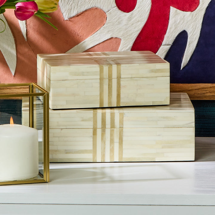 Monaco Cream and Tan Striped Horn Box