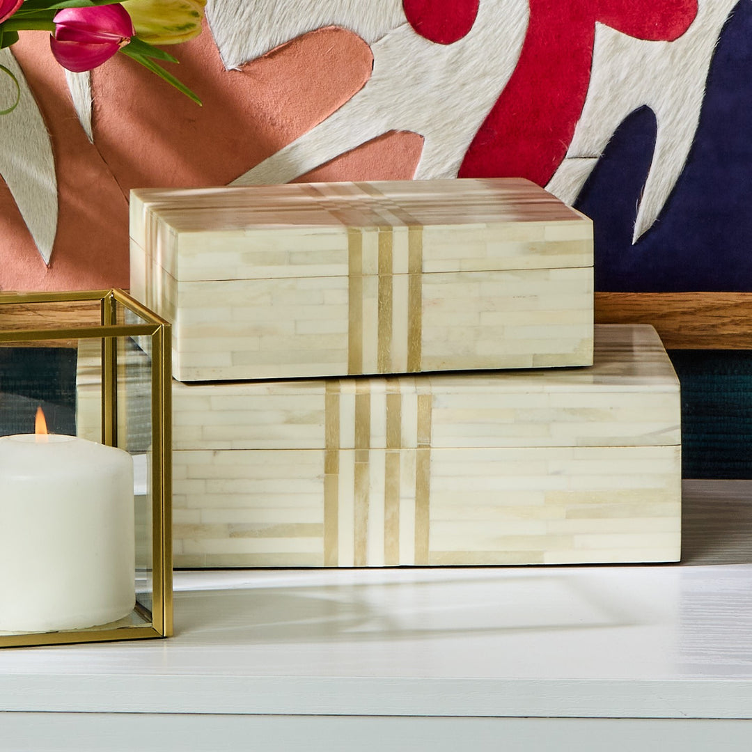 Monaco Cream and Tan Striped Horn Box